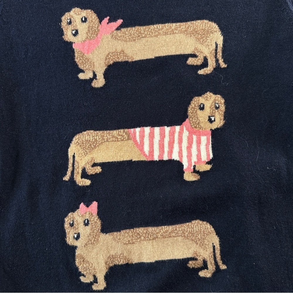Talbots sweater dachshund dog knit petite navy novelty pullover - Picture 7 of 7